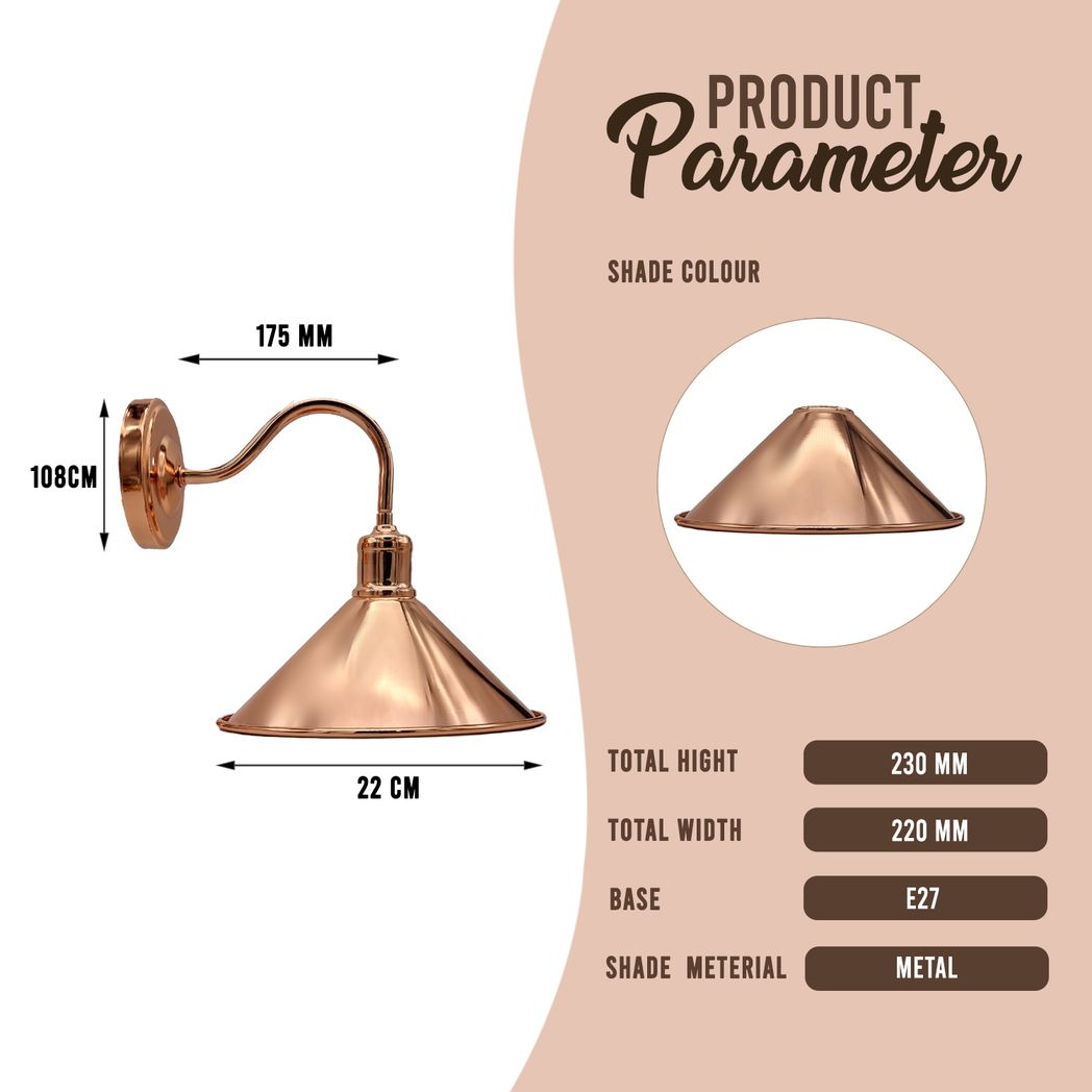 Vintage Industrial Rose Gold Retro Wall light Sturdy Metal Lamp Shade Lights Classic Style Electroplated Finish E27 lamp
