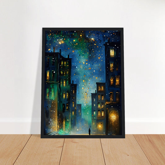 Urban Night Wall Art – Surreal City Reflection Print