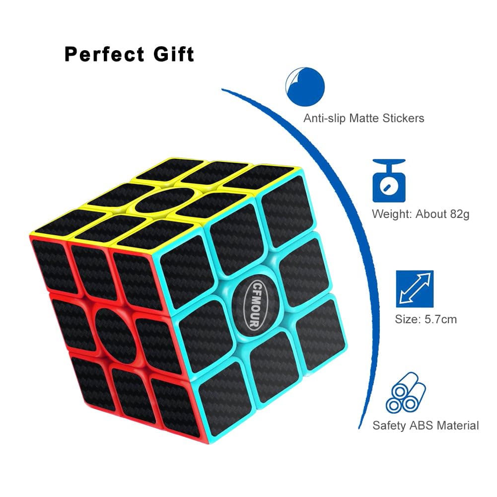 CFMOUR Original Speed Cube 3x3/4x4/5x5 – Smooth Carbon Fiber Puzzle Set