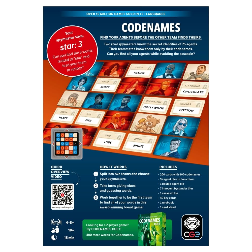 CGE Codenames Board Game (2nd Edition) – Secret Word Association Party Game for 4+ Players