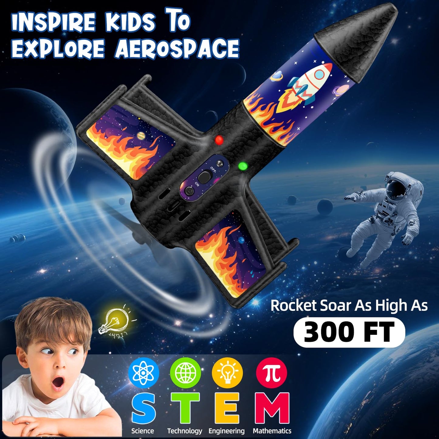 CGGSNDF Rocket Launcher for Kids — 150ft/300ft Flight, LED Night Fun, Remote Control