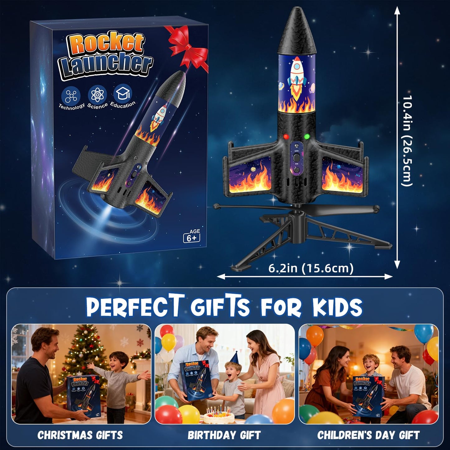 CGGSNDF Rocket Launcher for Kids — 150ft/300ft Flight, LED Night Fun, Remote Control