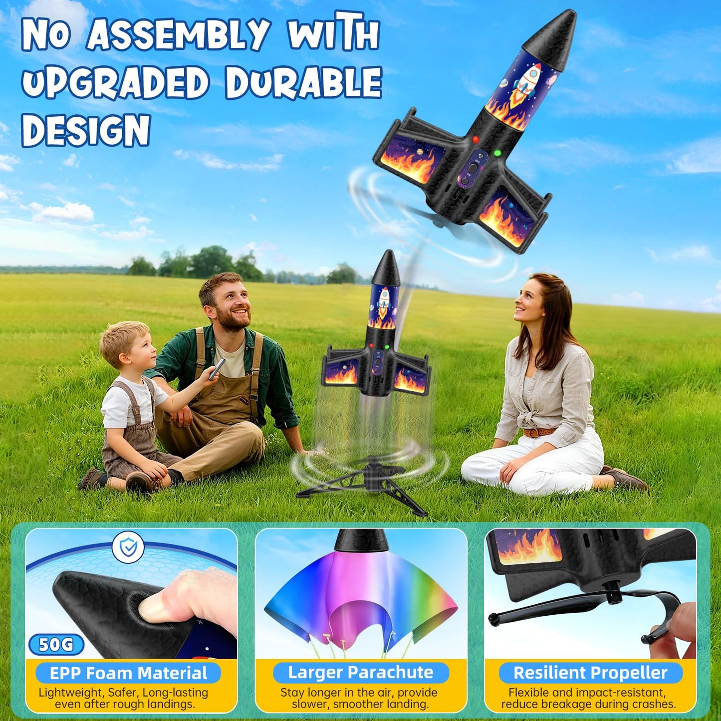 CGGSNDF Rocket Launcher for Kids — 150ft/300ft Flight, LED Night Fun, Remote Control
