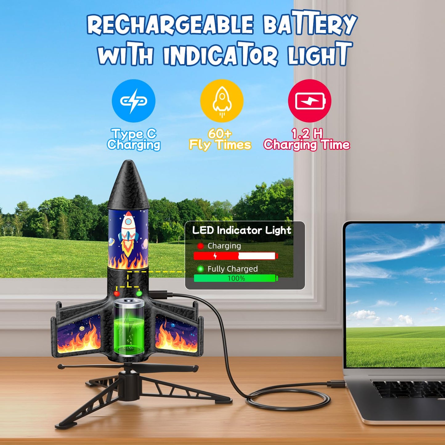 CGGSNDF Rocket Launcher for Kids — 150ft/300ft Flight, LED Night Fun, Remote Control