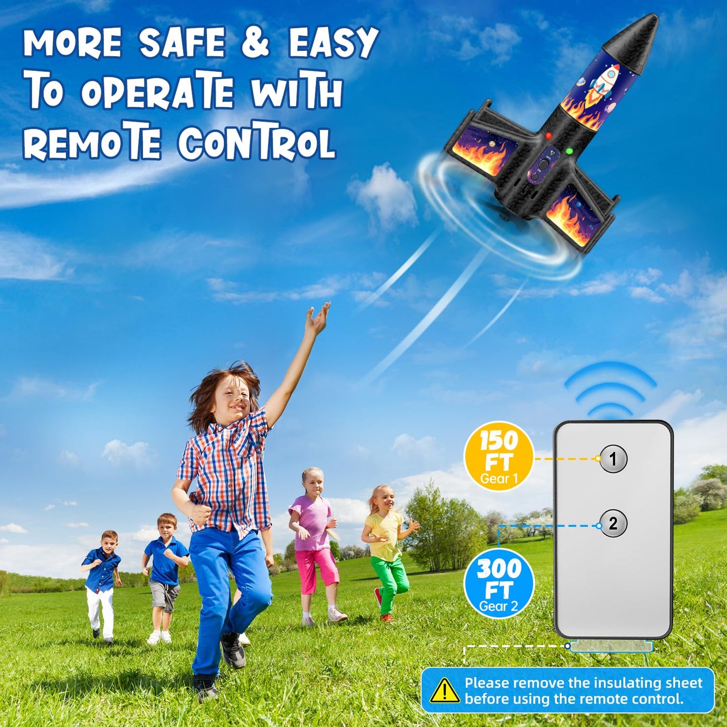 CGGSNDF Rocket Launcher for Kids — 150ft/300ft Flight, LED Night Fun, Remote Control
