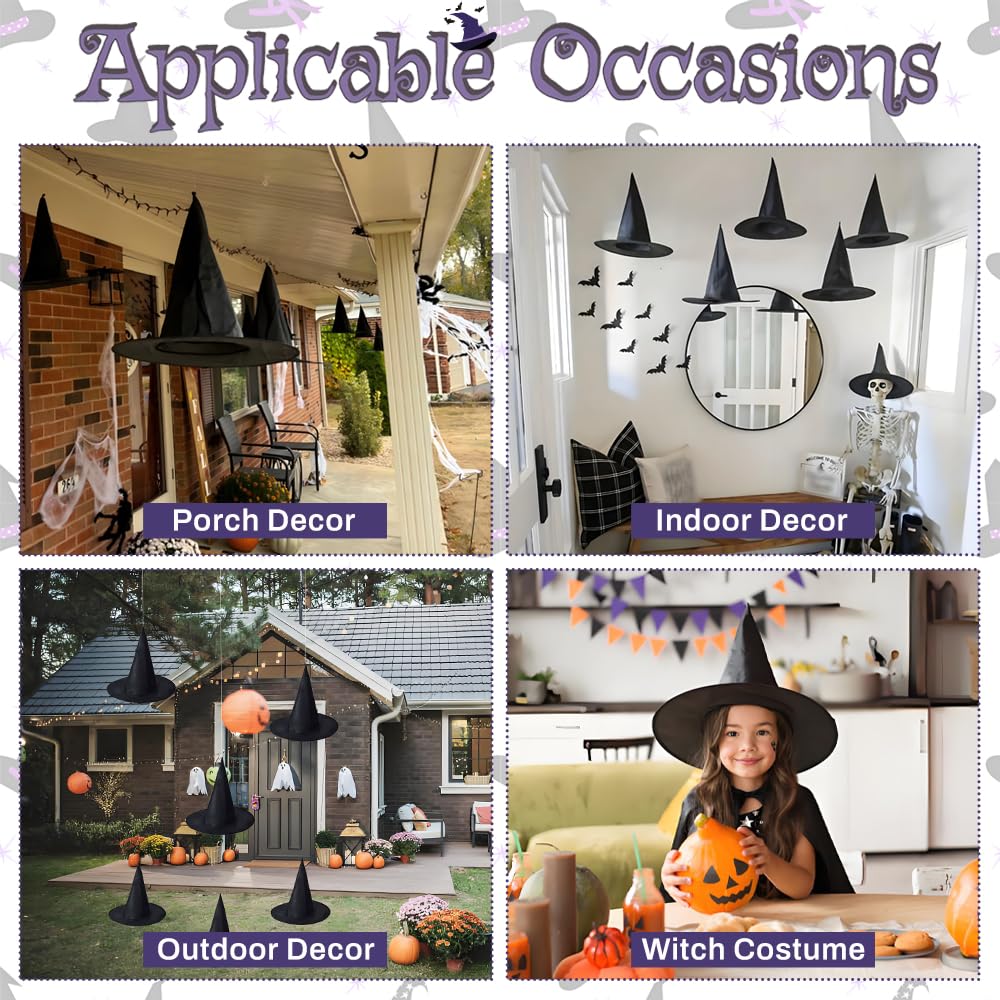 CGIYYAR 15 PCS Halloween Witch Hats - Hanging Decor Kit for Indoor & Outdoor Parties