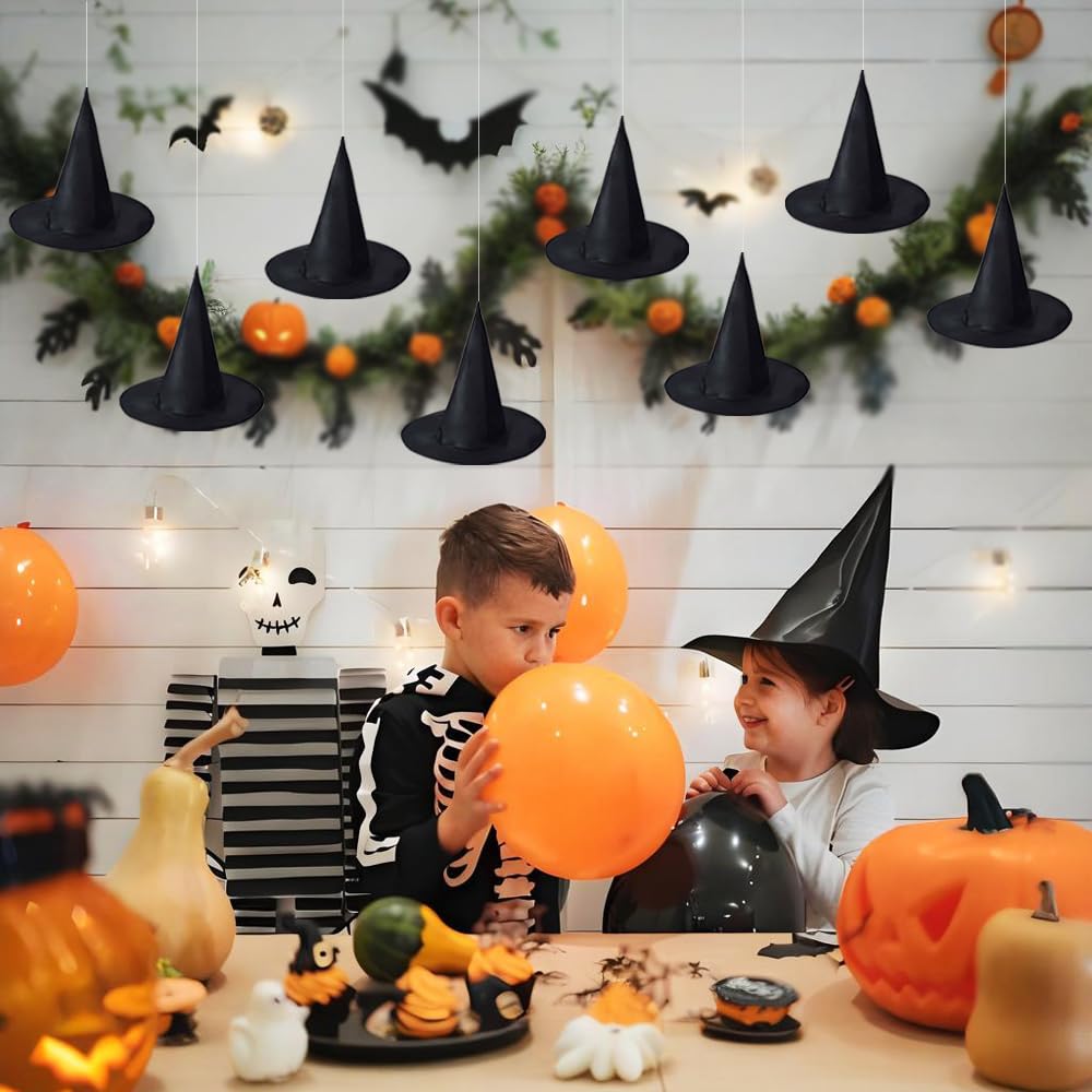 CGIYYAR 15 PCS Halloween Witch Hats - Hanging Decor Kit for Indoor & Outdoor Parties