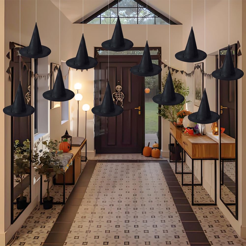 CGIYYAR 15 PCS Halloween Witch Hats - Hanging Decor Kit for Indoor & Outdoor Parties