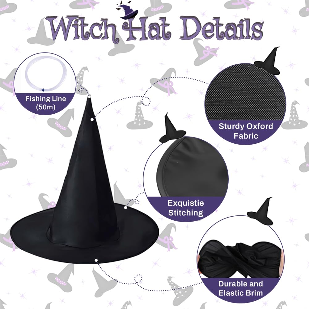CGIYYAR 15 PCS Halloween Witch Hats - Hanging Decor Kit for Indoor & Outdoor Parties