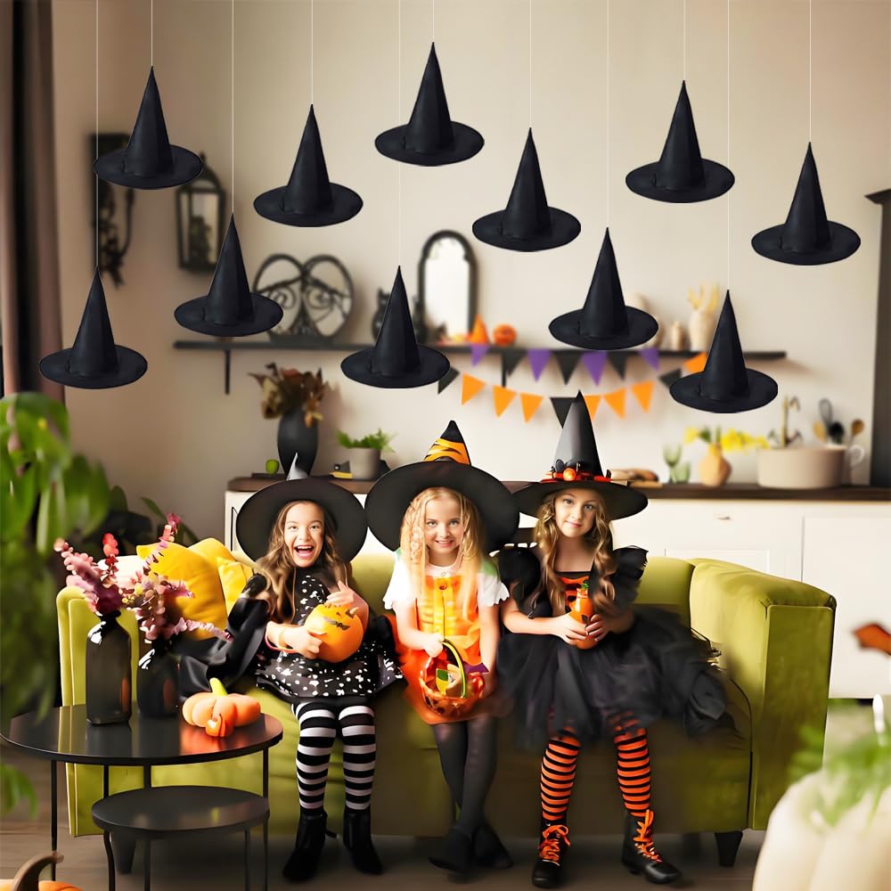 CGIYYAR 15 PCS Halloween Witch Hats - Hanging Decor Kit for Indoor & Outdoor Parties