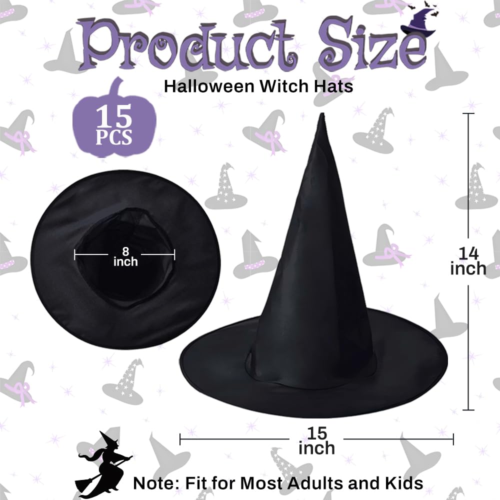 CGIYYAR 15 PCS Halloween Witch Hats - Hanging Decor Kit for Indoor & Outdoor Parties