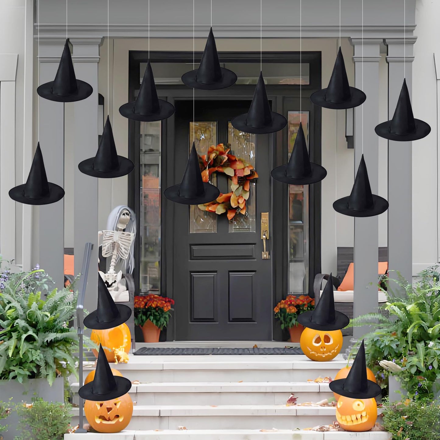 CGIYYAR 15 PCS Halloween Witch Hats - Hanging Decor Kit for Indoor & Outdoor Parties