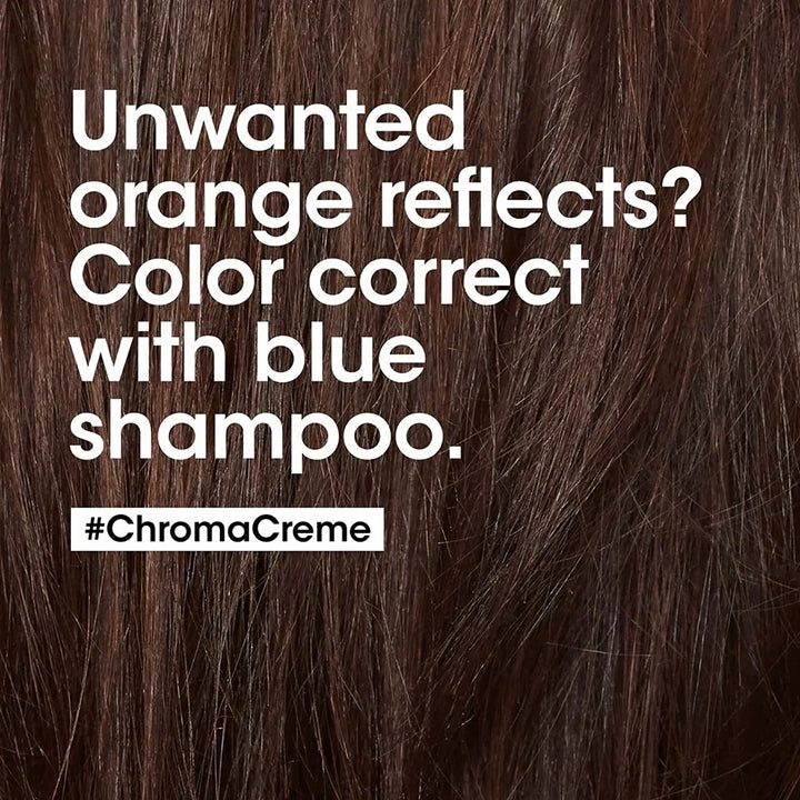 L'Oréal Professionnel Serié Expert Chroma Crème Blue Dyes Shampoo Orange Tone Neutralizing & Colour Correction for Light to Medium Brown Hair 300 ml/10.14 oz
