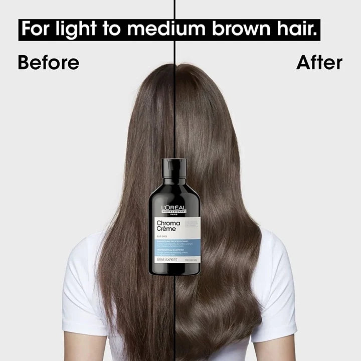 L'Oréal Professionnel Serié Expert Chroma Crème Blue Dyes Shampoo Orange Tone Neutralizing & Colour Correction for Light to Medium Brown Hair 300 ml/10.14 oz