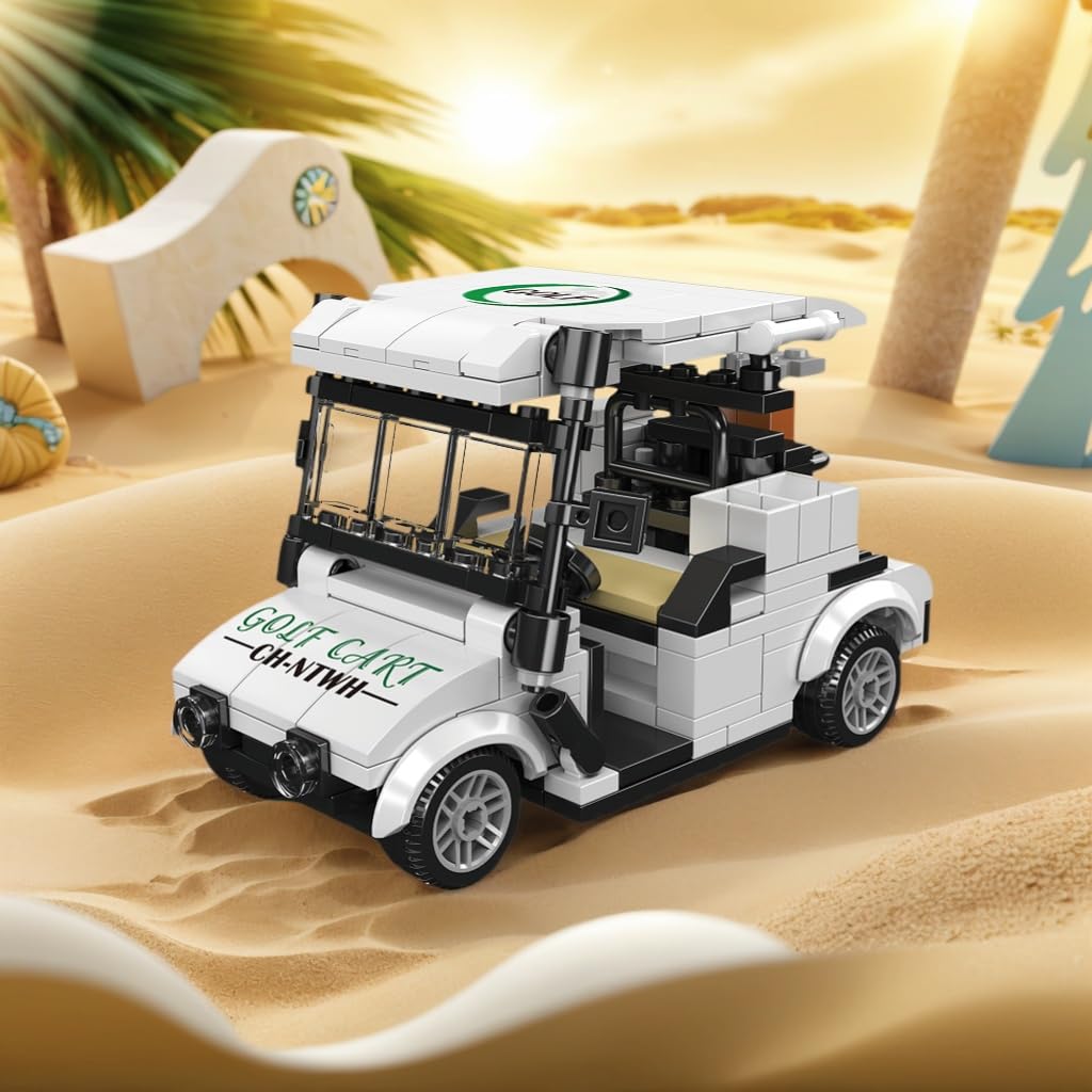 CH NTWH Golf Cart Toy Building Set for Adults – LEGO Golf Compatible, Blue/Red, Display Cover Included