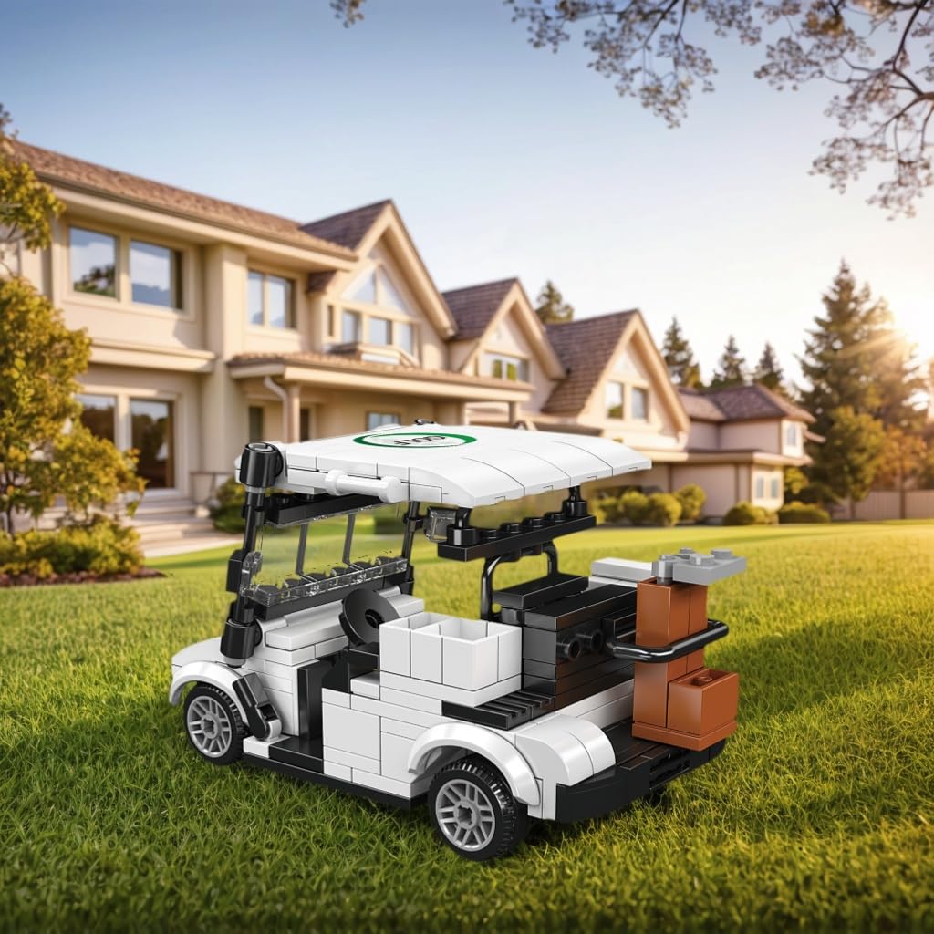 CH NTWH Golf Cart Toy Building Set for Adults – LEGO Golf Compatible, Blue/Red, Display Cover Included