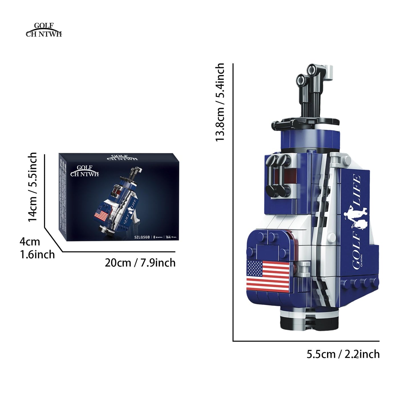 CH NTWH Golf Bag Toy Building Set - LEGO Compatible Golf Decor & Gift