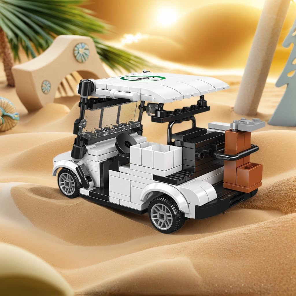 CH NTWH Golf Cart Toy Building Set for Adults – LEGO Golf Compatible, Blue/Red, Display Cover Included