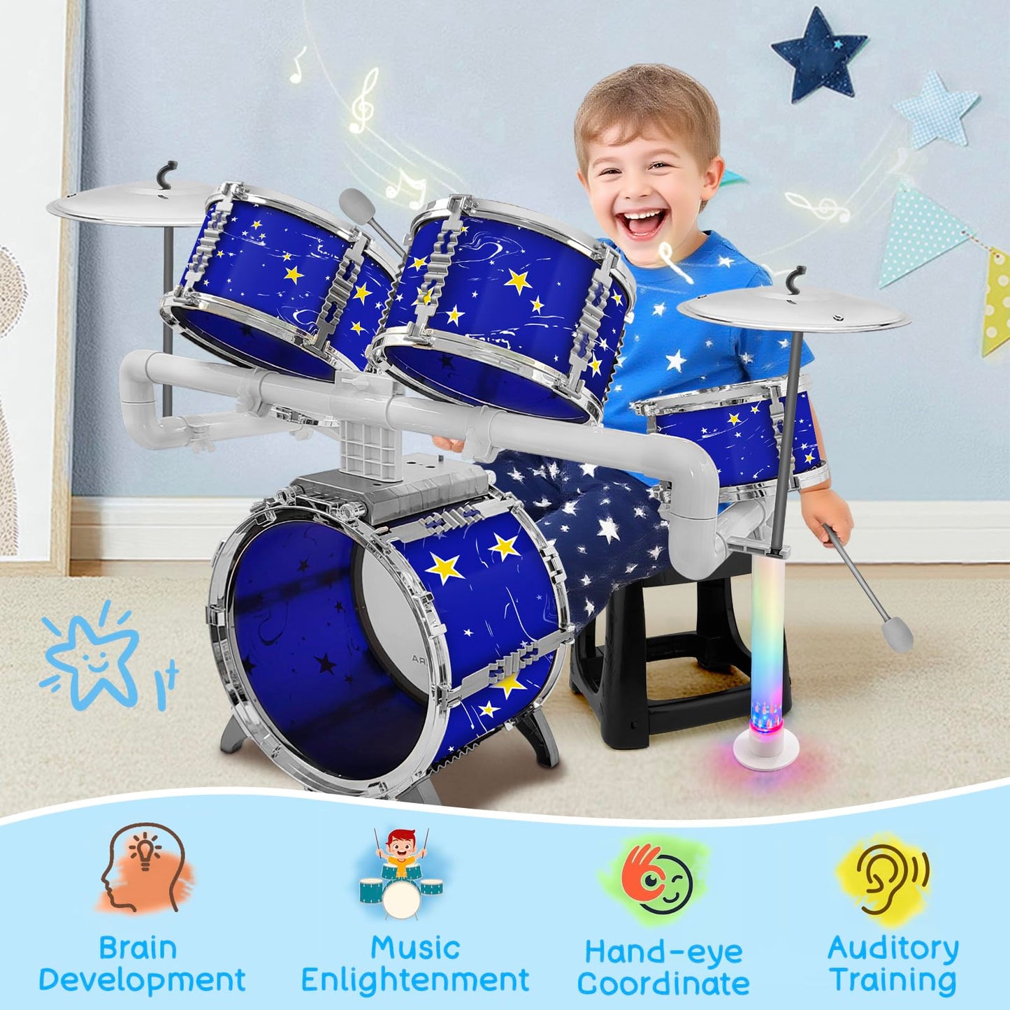 CHADRIGIVS Upgraded Kids Drum Set Blue – 5-Drums Jazz Kit for Toddlers 3–7