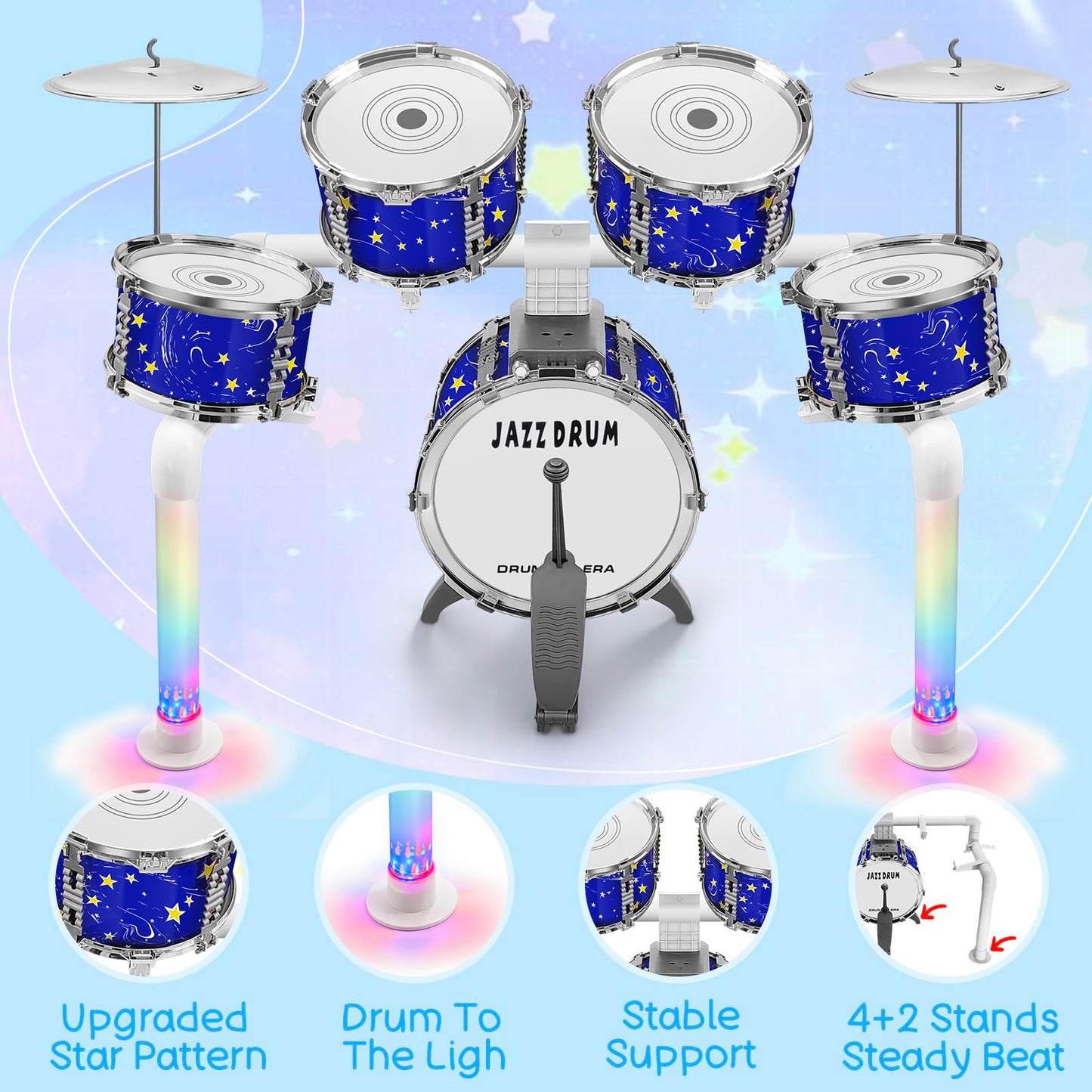 CHADRIGIVS Upgraded Kids Drum Set Blue – 5-Drums Jazz Kit for Toddlers 3–7