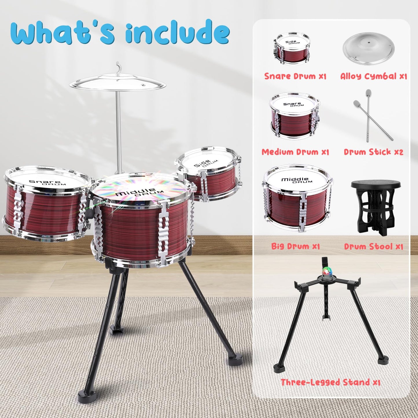 CHADRIGIVS Upgraded Toddler Drum Set with Lights – Kids Jazz Drum Kit for Ages 3-5