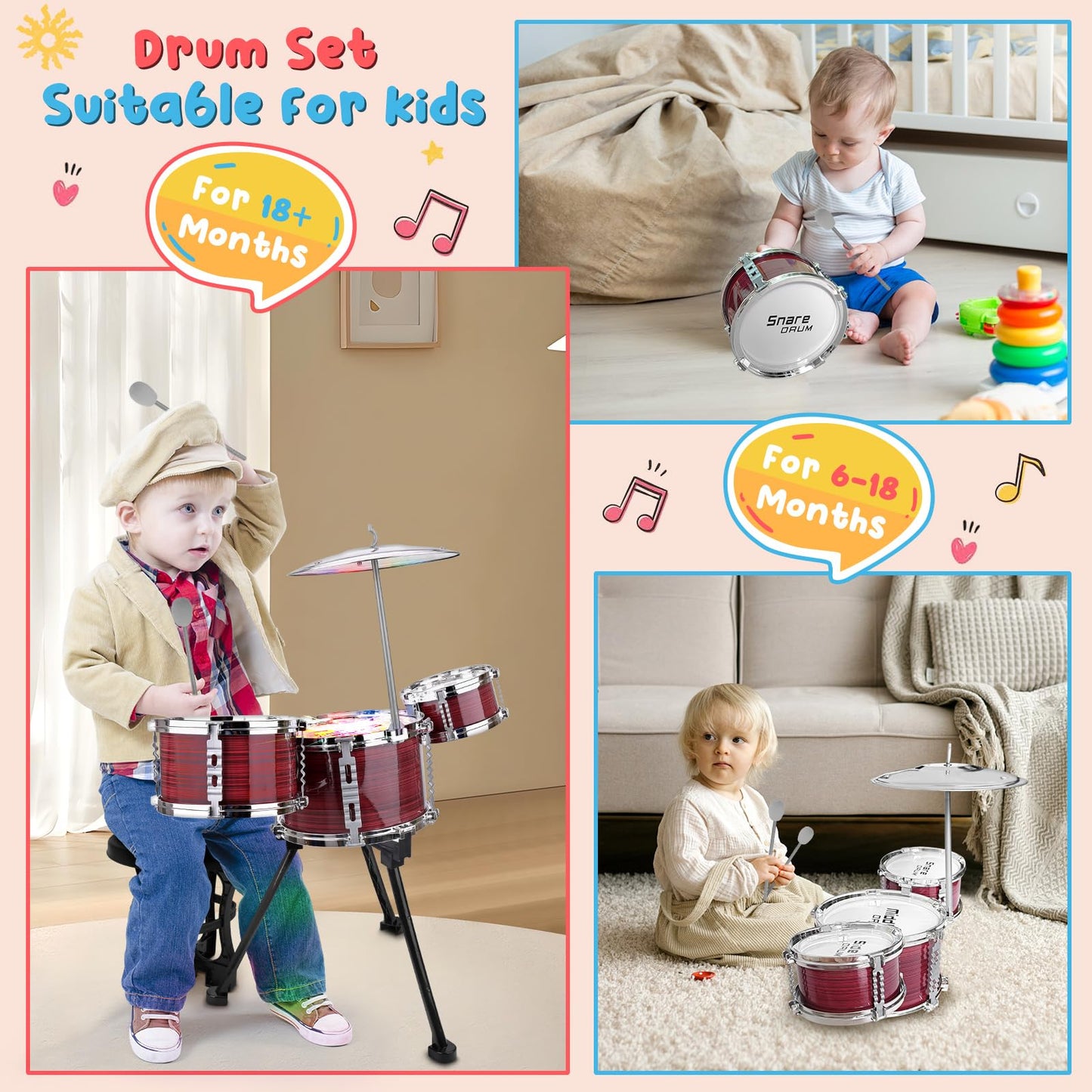 CHADRIGIVS Upgraded Toddler Drum Set with Lights – Kids Jazz Drum Kit for Ages 3-5