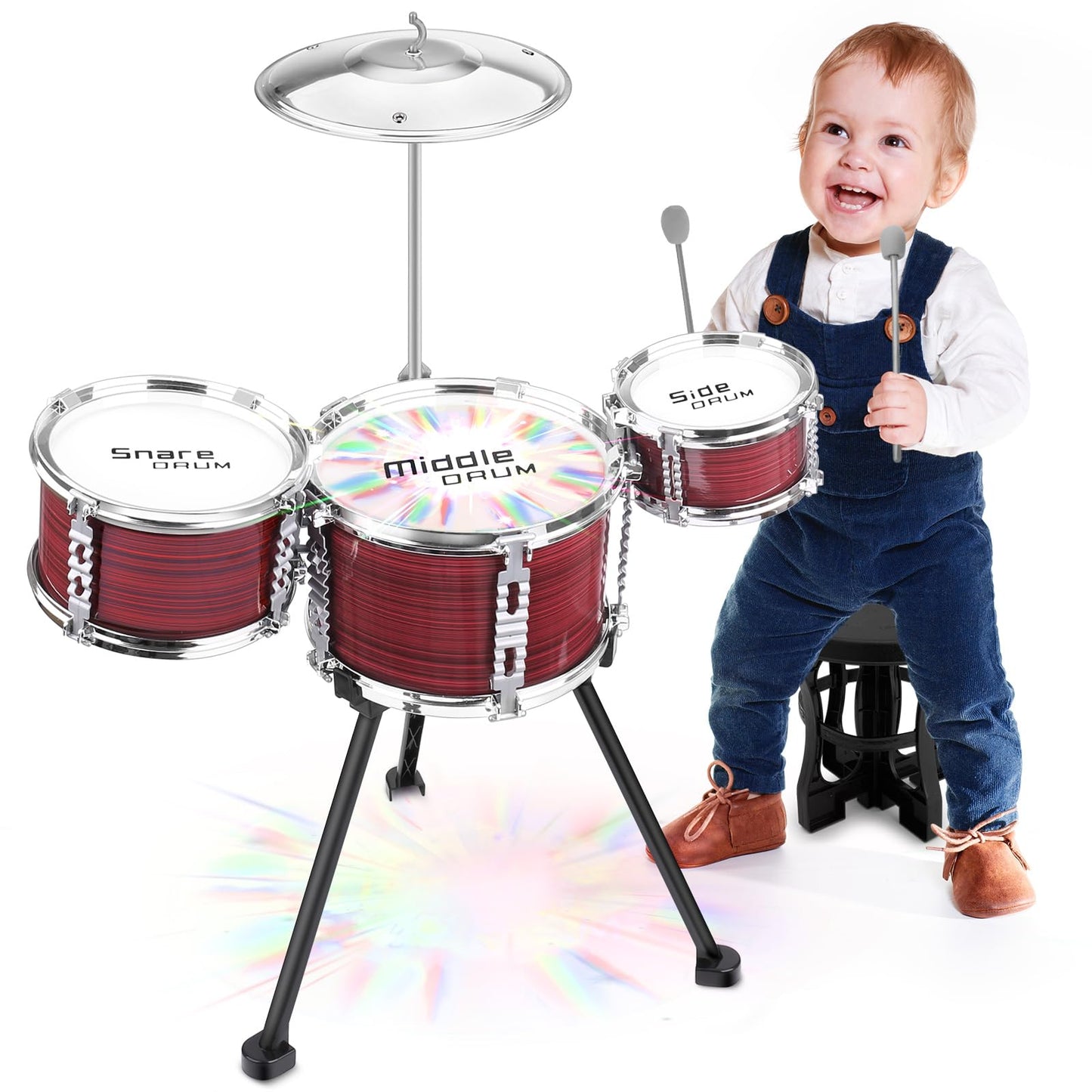 CHADRIGIVS Upgraded Toddler Drum Set with Lights – Kids Jazz Drum Kit for Ages 3-5