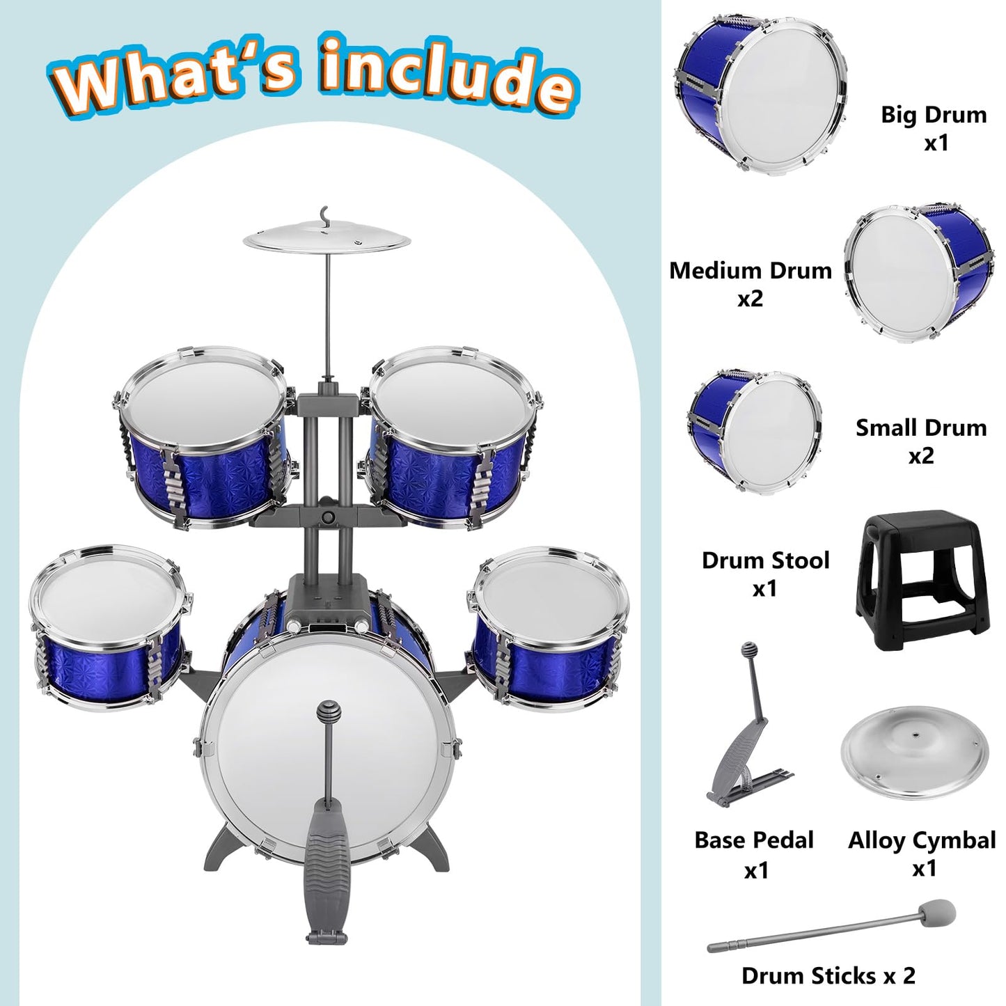 CHADRIGIVS Kids 5-Piece Drum Set with Stool — Beginner Jazz Kit for Ages 3-7