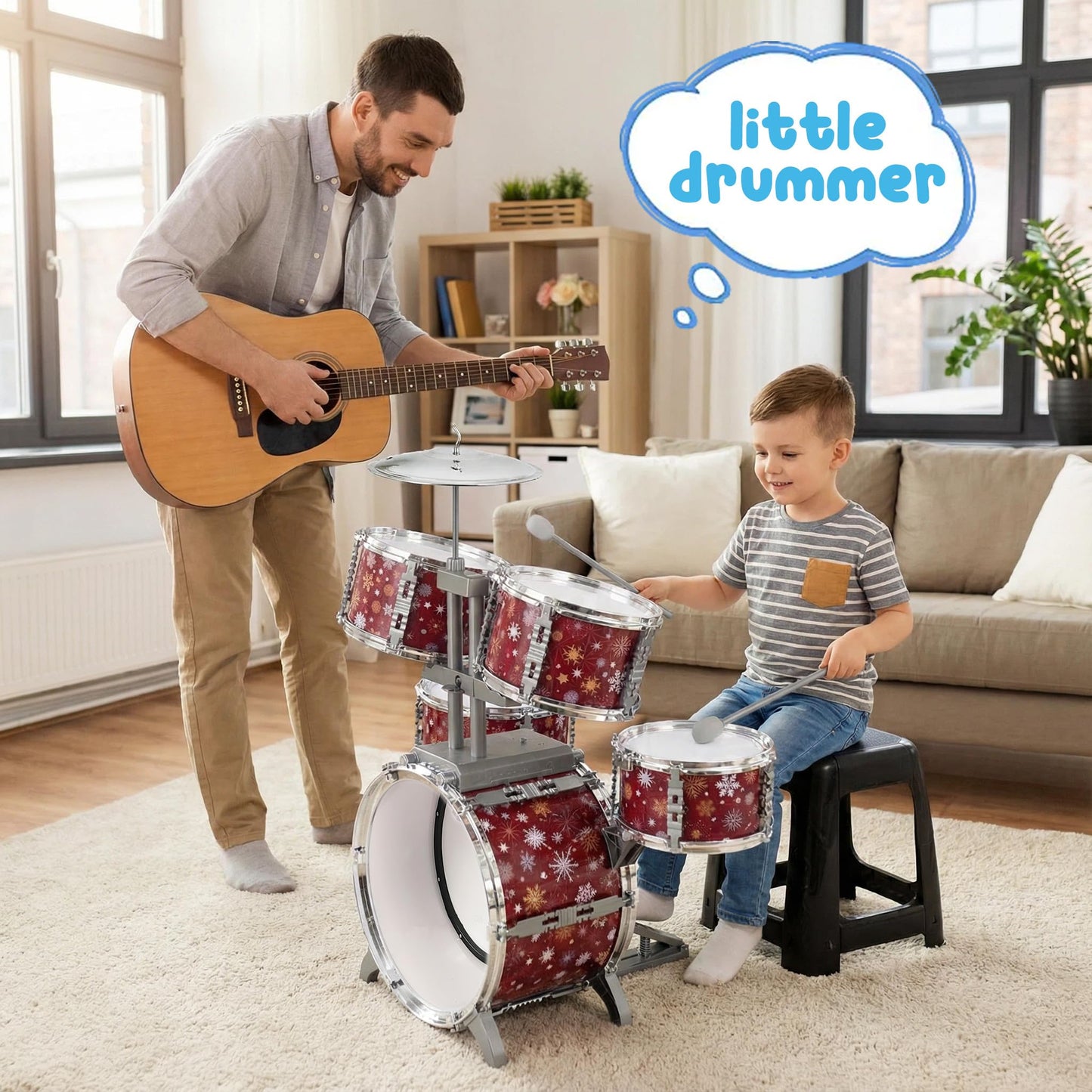 CHADRIGIVS Kids Drum Set for Toddlers – Red Jazz Drum Kit with Stool