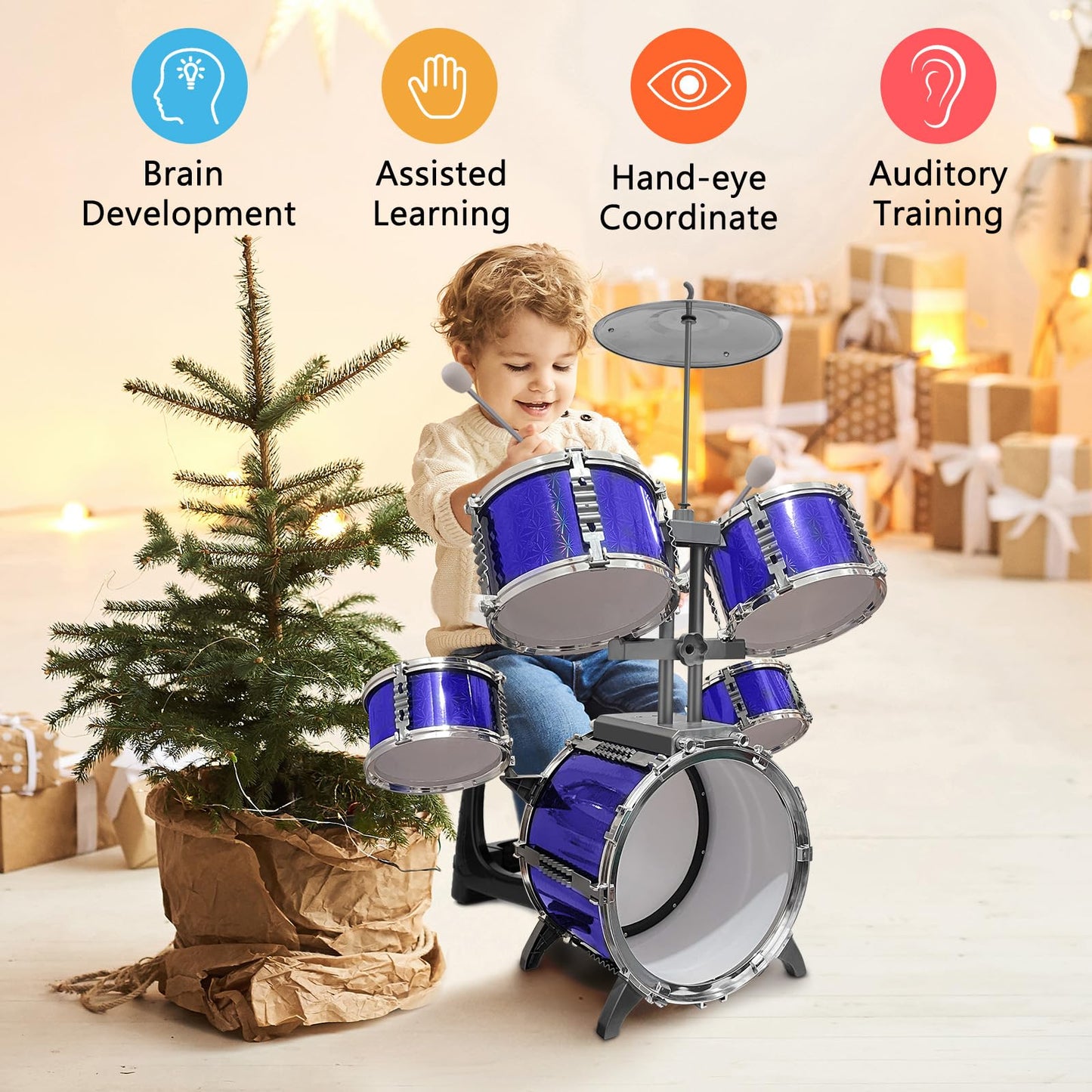 CHADRIGIVS Kids 5-Piece Drum Set with Stool — Beginner Jazz Kit for Ages 3-7