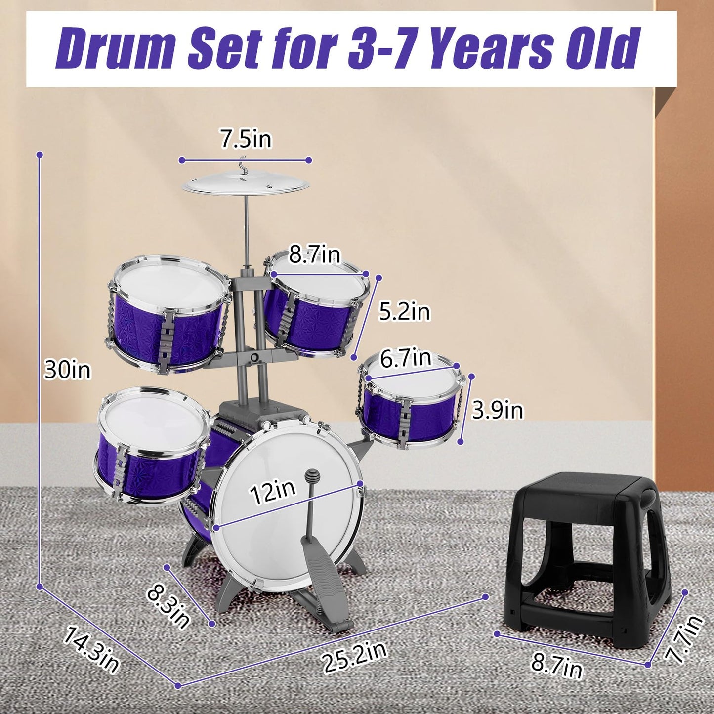 CHADRIGIVS Kids Jazz Drum Set – 5-Piece Toddler Percussion Kit for Ages 3-7 | Educational Playset