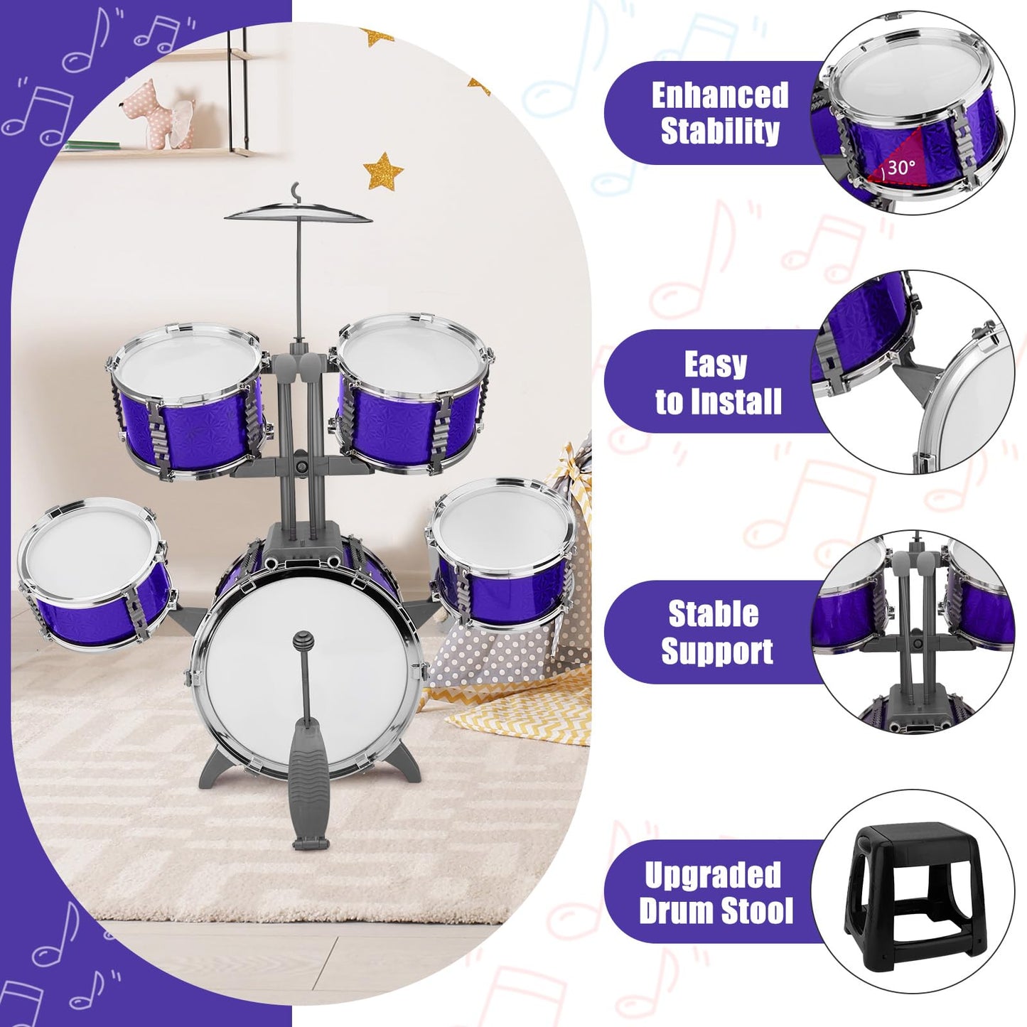 CHADRIGIVS Kids Jazz Drum Set – 5-Piece Toddler Percussion Kit for Ages 3-7 | Educational Playset