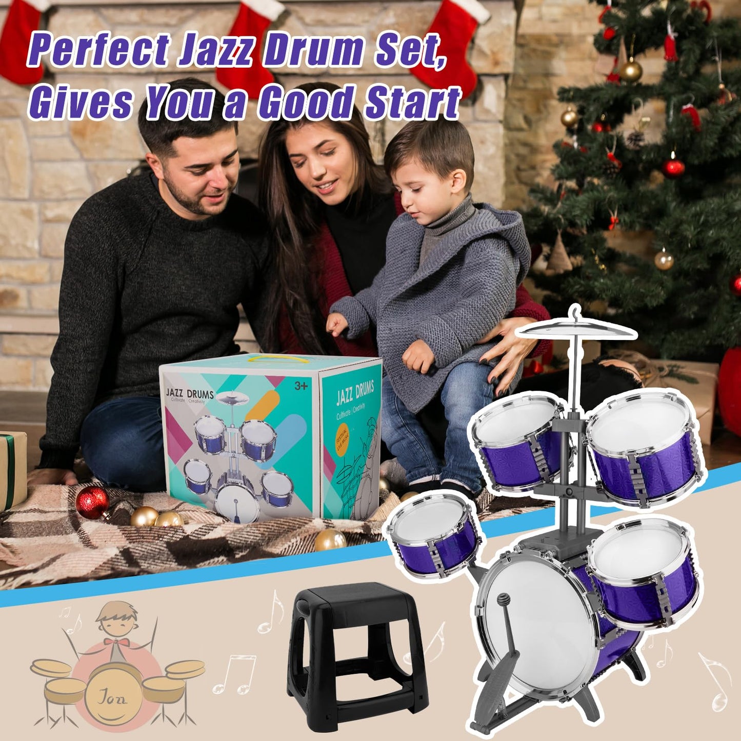 CHADRIGIVS Kids Jazz Drum Set – 5-Piece Toddler Percussion Kit for Ages 3-7 | Educational Playset