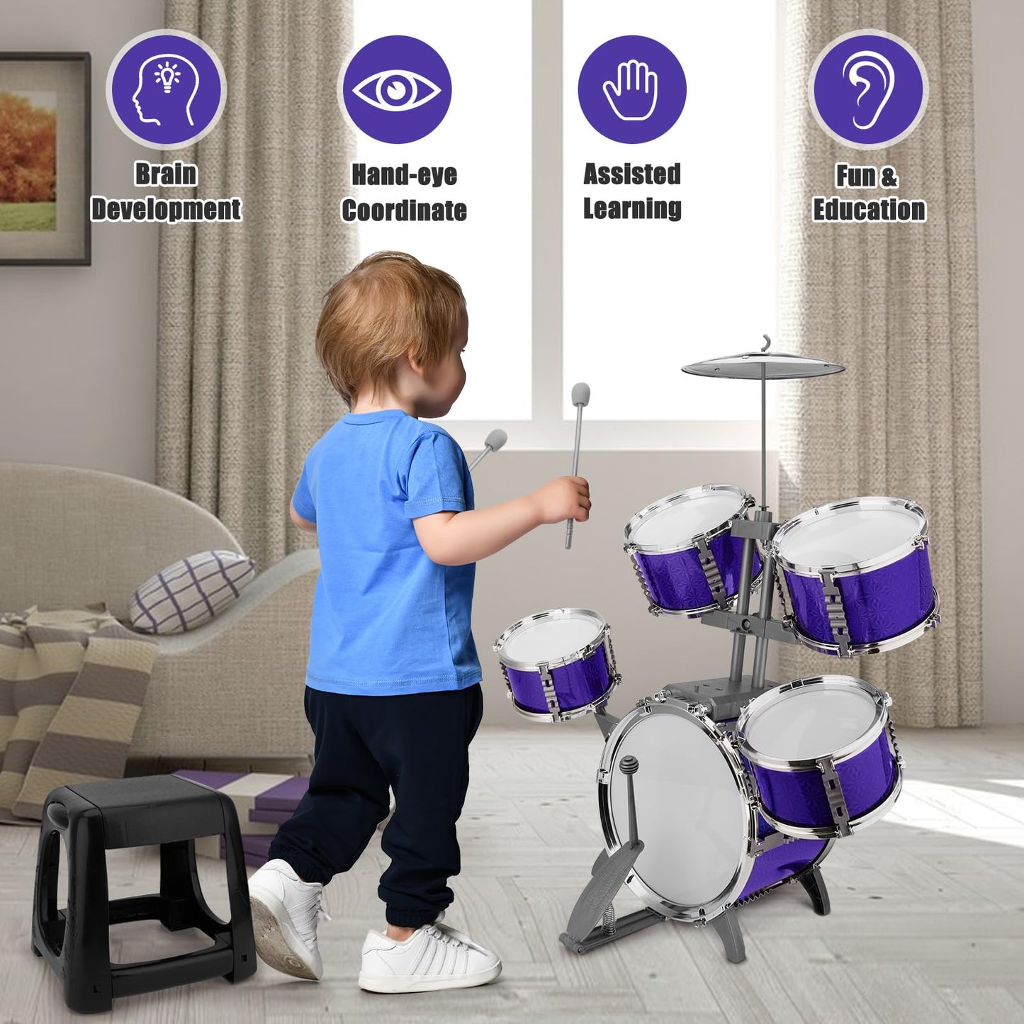 CHADRIGIVS Kids Jazz Drum Set – 5-Piece Toddler Percussion Kit for Ages 3-7 | Educational Playset
