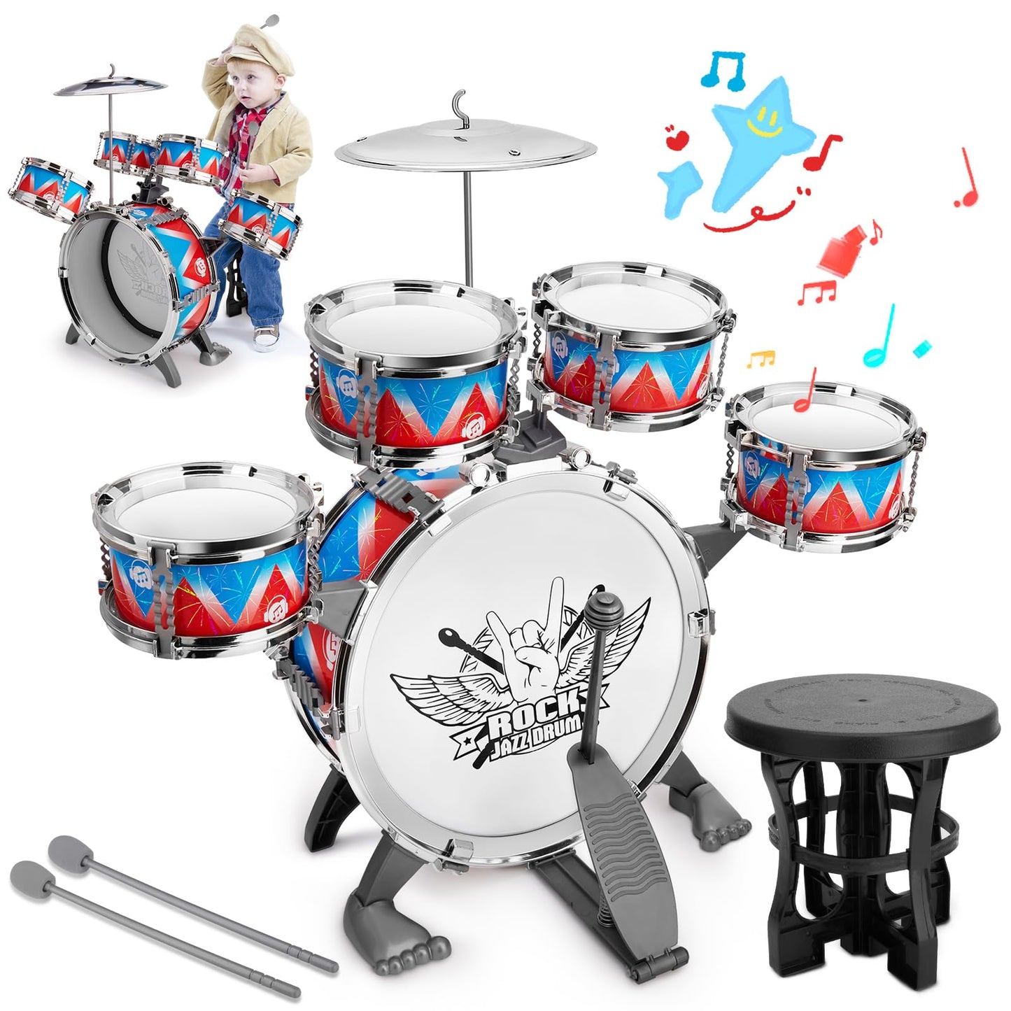 CHADRIGIVS Toddler Drum Set | Kids Jazz Drum Kit with Stool – Safe & Easy to Assemble