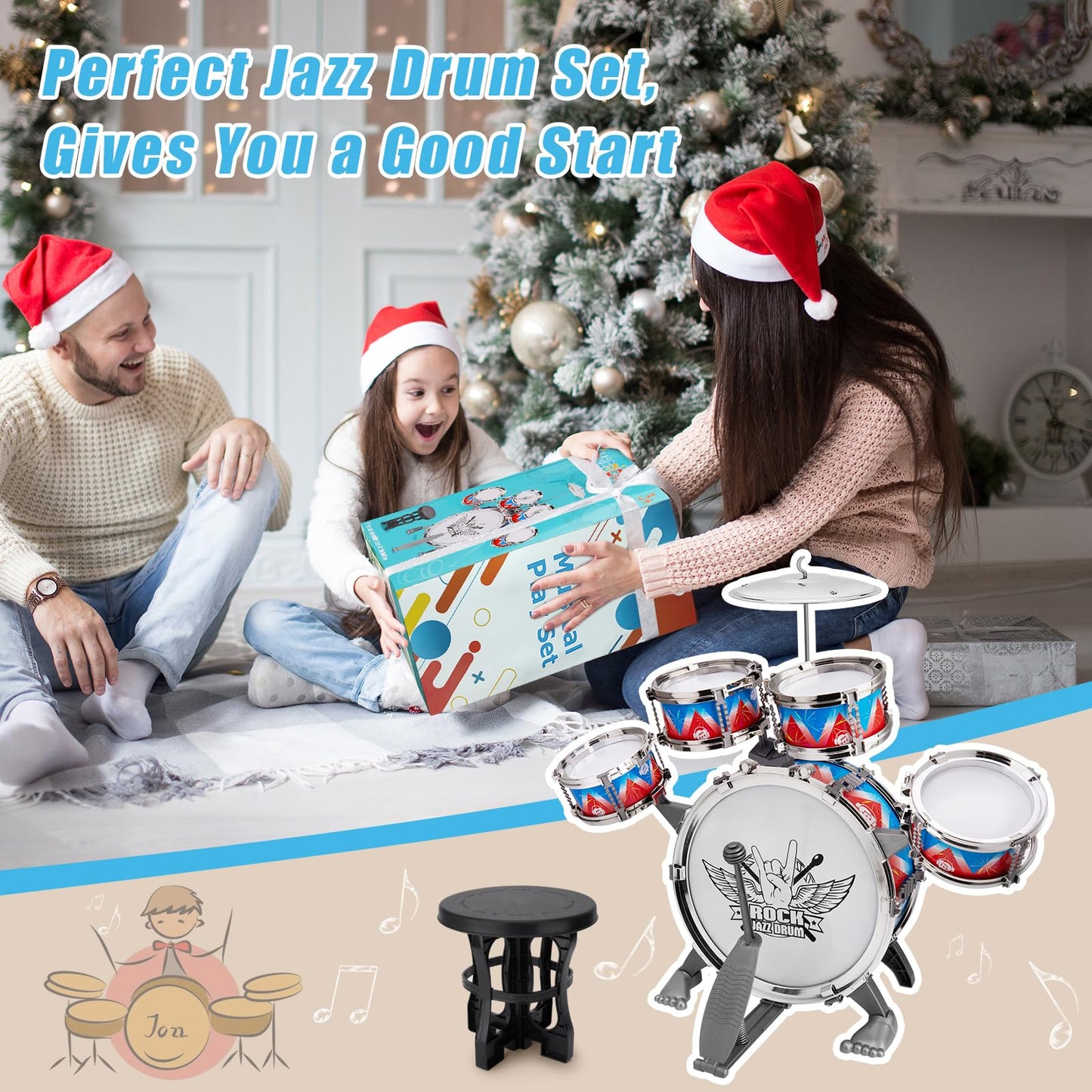 CHADRIGIVS Toddler Drum Set | Kids Jazz Drum Kit with Stool – Safe & Easy to Assemble