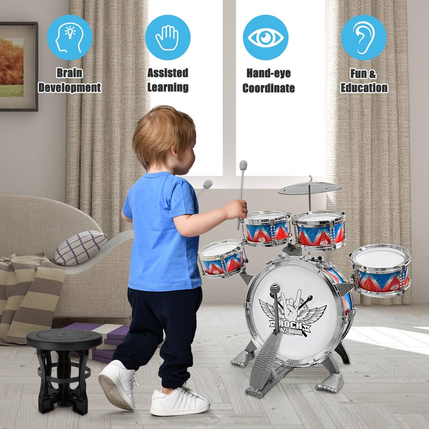 CHADRIGIVS Toddler Drum Set | Kids Jazz Drum Kit with Stool – Safe & Easy to Assemble