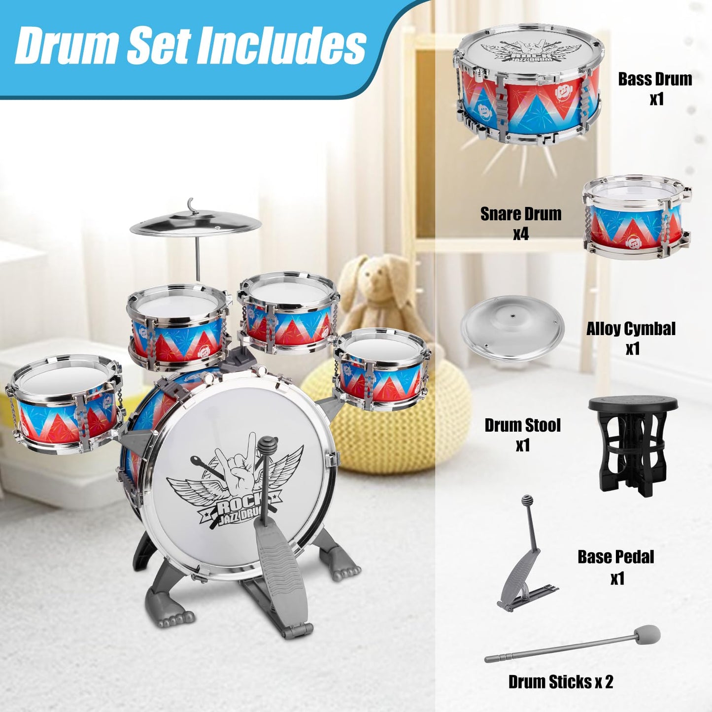 CHADRIGIVS Toddler Drum Set | Kids Jazz Drum Kit with Stool – Safe & Easy to Assemble
