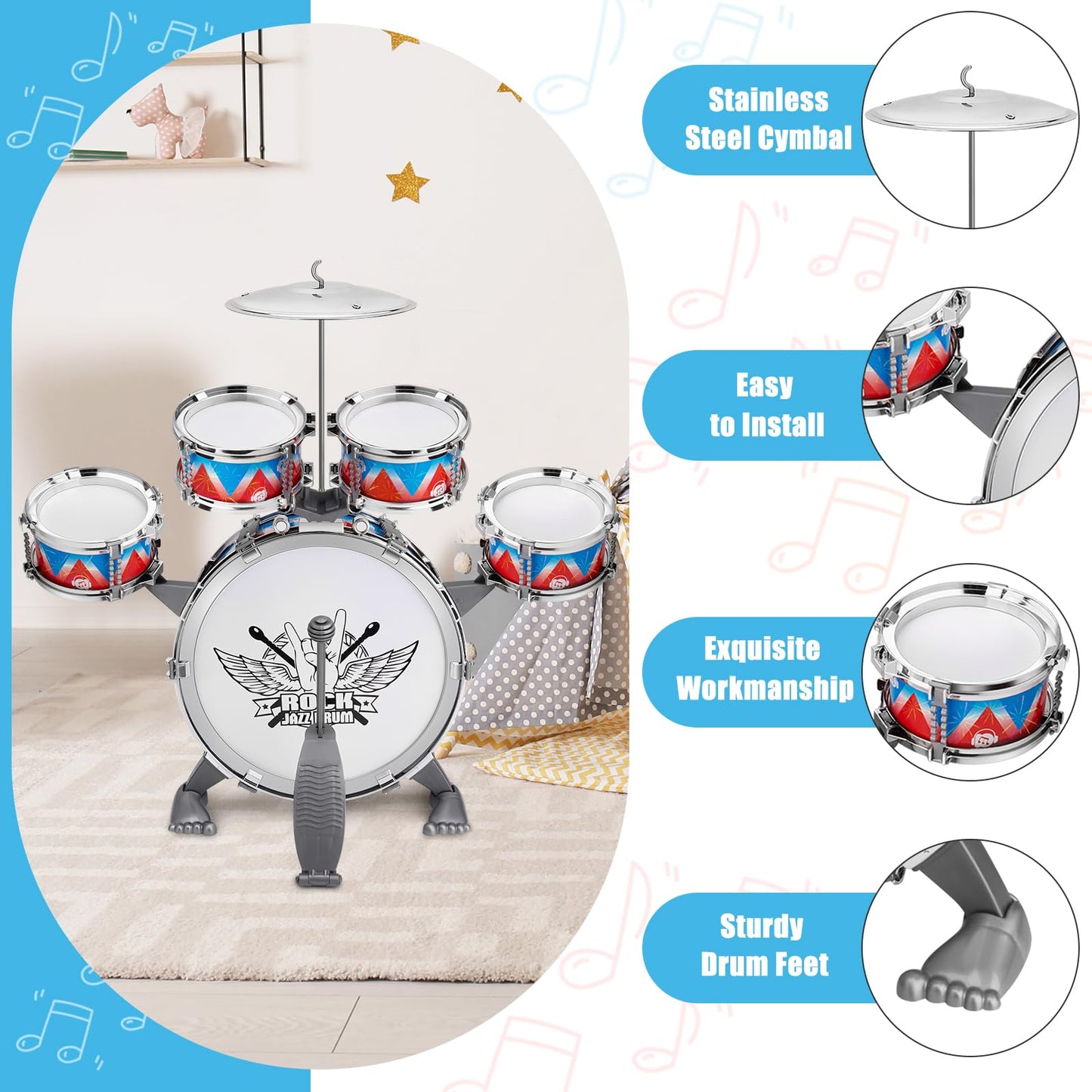 CHADRIGIVS Toddler Drum Set | Kids Jazz Drum Kit with Stool – Safe & Easy to Assemble