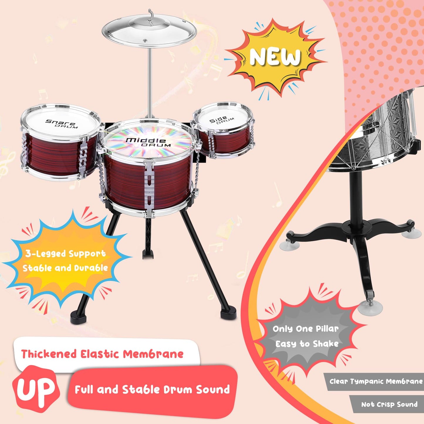 CHADRIGIVS Upgraded Toddler Drum Set with Lights – Kids Jazz Drum Kit for Ages 3-5