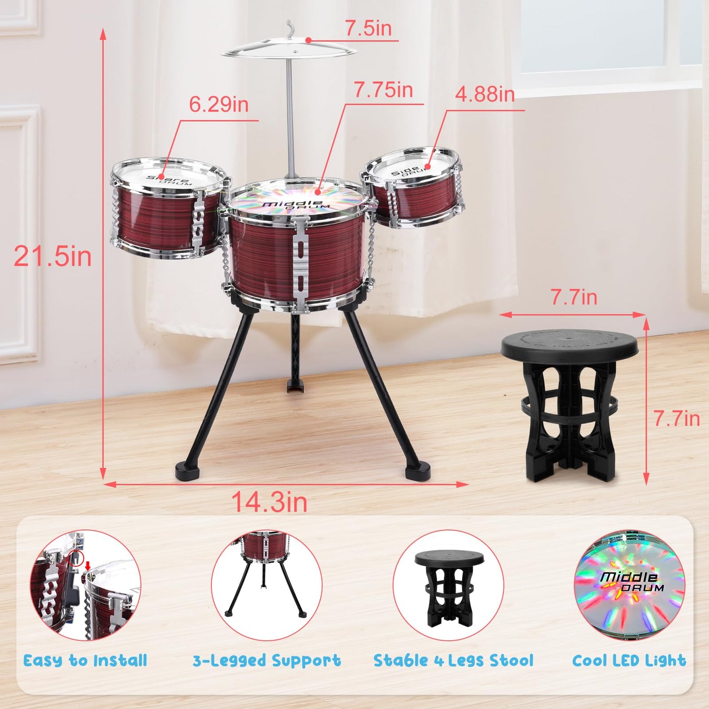CHADRIGIVS Upgraded Toddler Drum Set with Lights – Kids Jazz Drum Kit for Ages 3-5