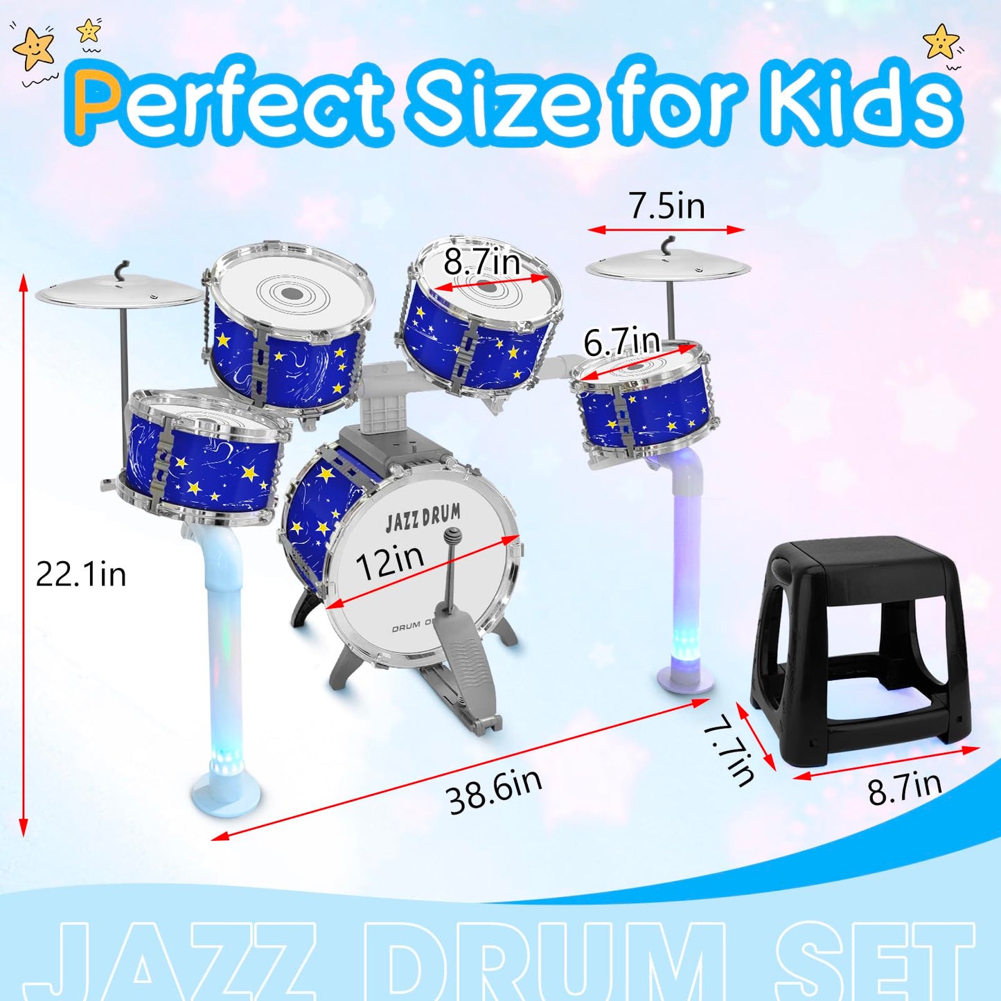 CHADRIGIVS Upgraded Kids Drum Set Blue – 5-Drums Jazz Kit for Toddlers 3–7