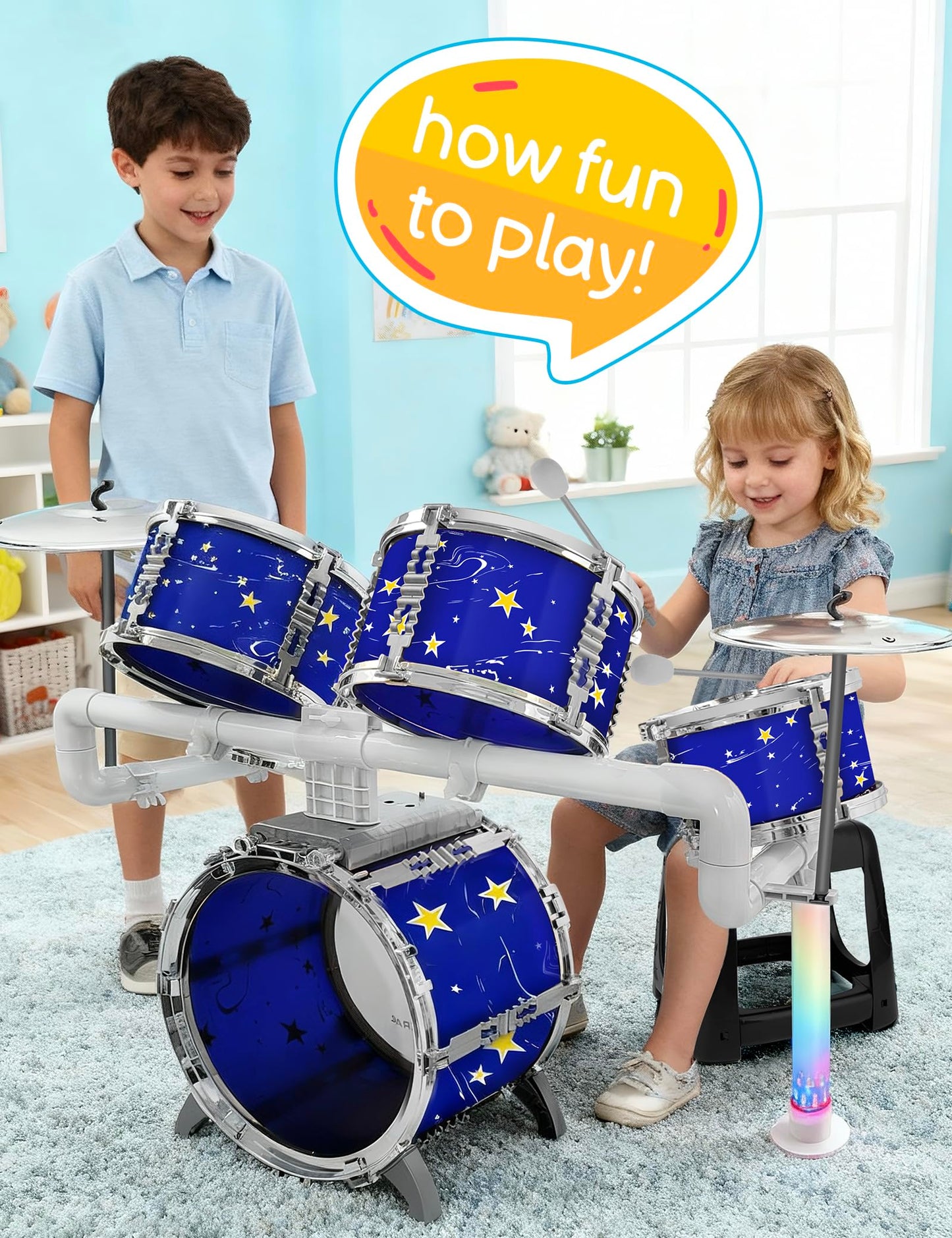 CHADRIGIVS Upgraded Kids Drum Set Blue – 5-Drums Jazz Kit for Toddlers 3–7