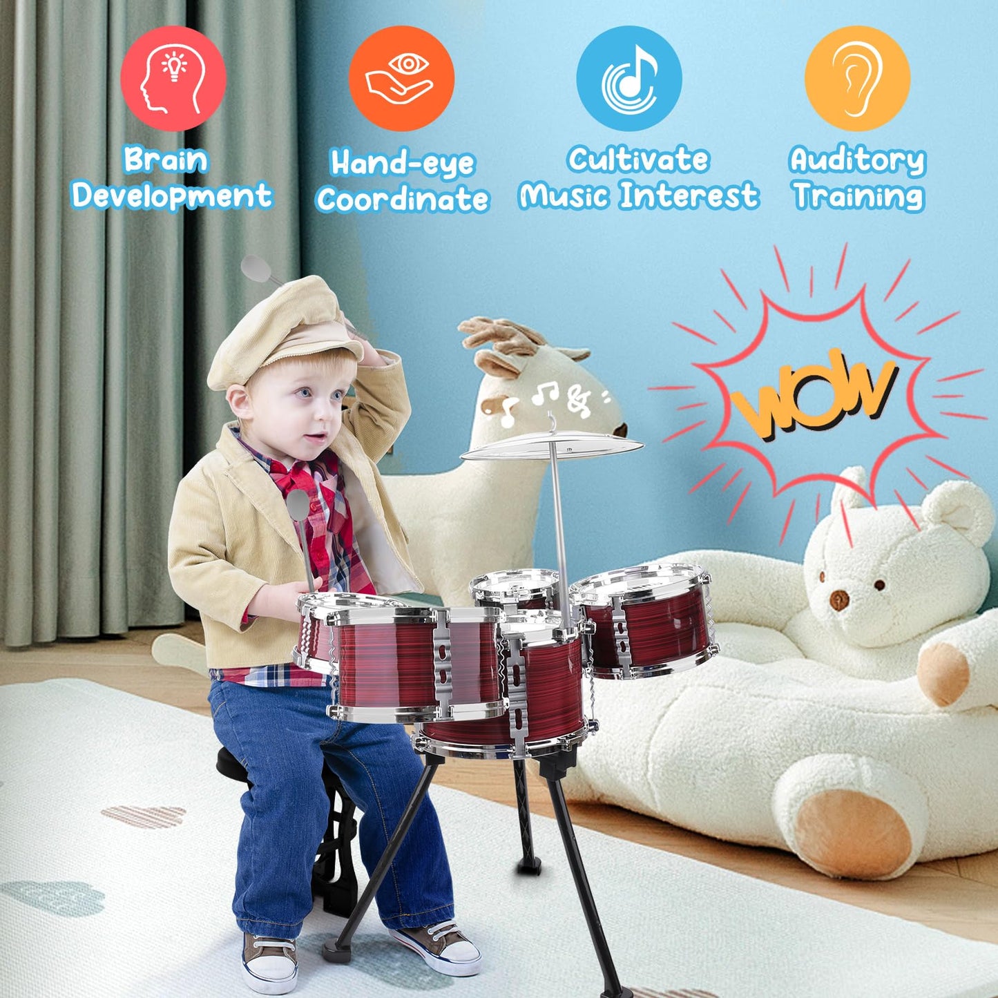 CHADRIGIVS Upgraded 5-Piece Kids Drum Set for Toddlers (Ages 3-5)