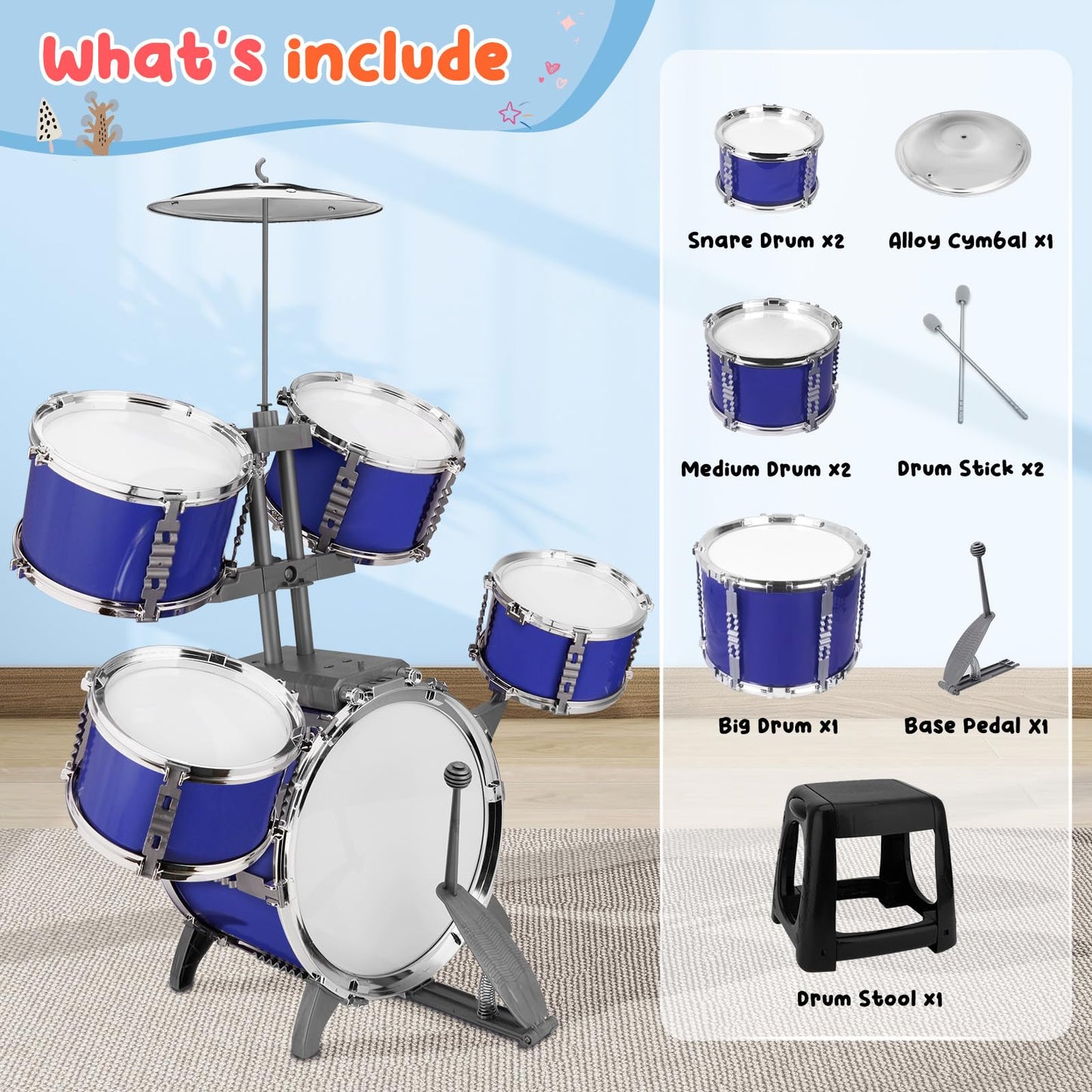 CHADRIGIVS Upgraded Kids Drum Set for Toddlers – Plastic Jazz Drum Kit (Ages 3–6)