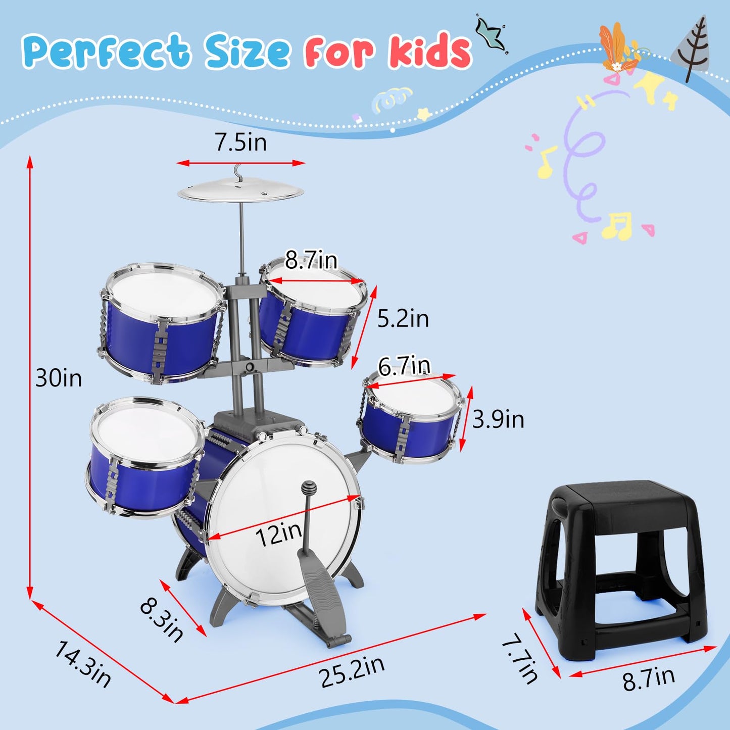 CHADRIGIVS Upgraded Kids Drum Set for Toddlers – Plastic Jazz Drum Kit (Ages 3–6)