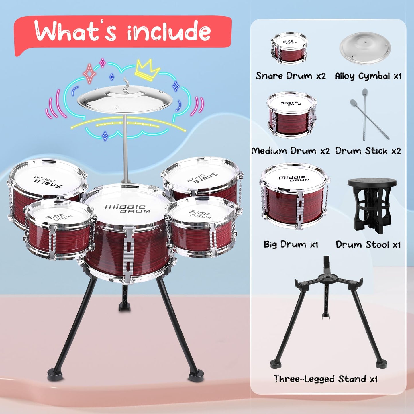 CHADRIGIVS Upgraded 5-Piece Kids Drum Set for Toddlers (Ages 3-5)