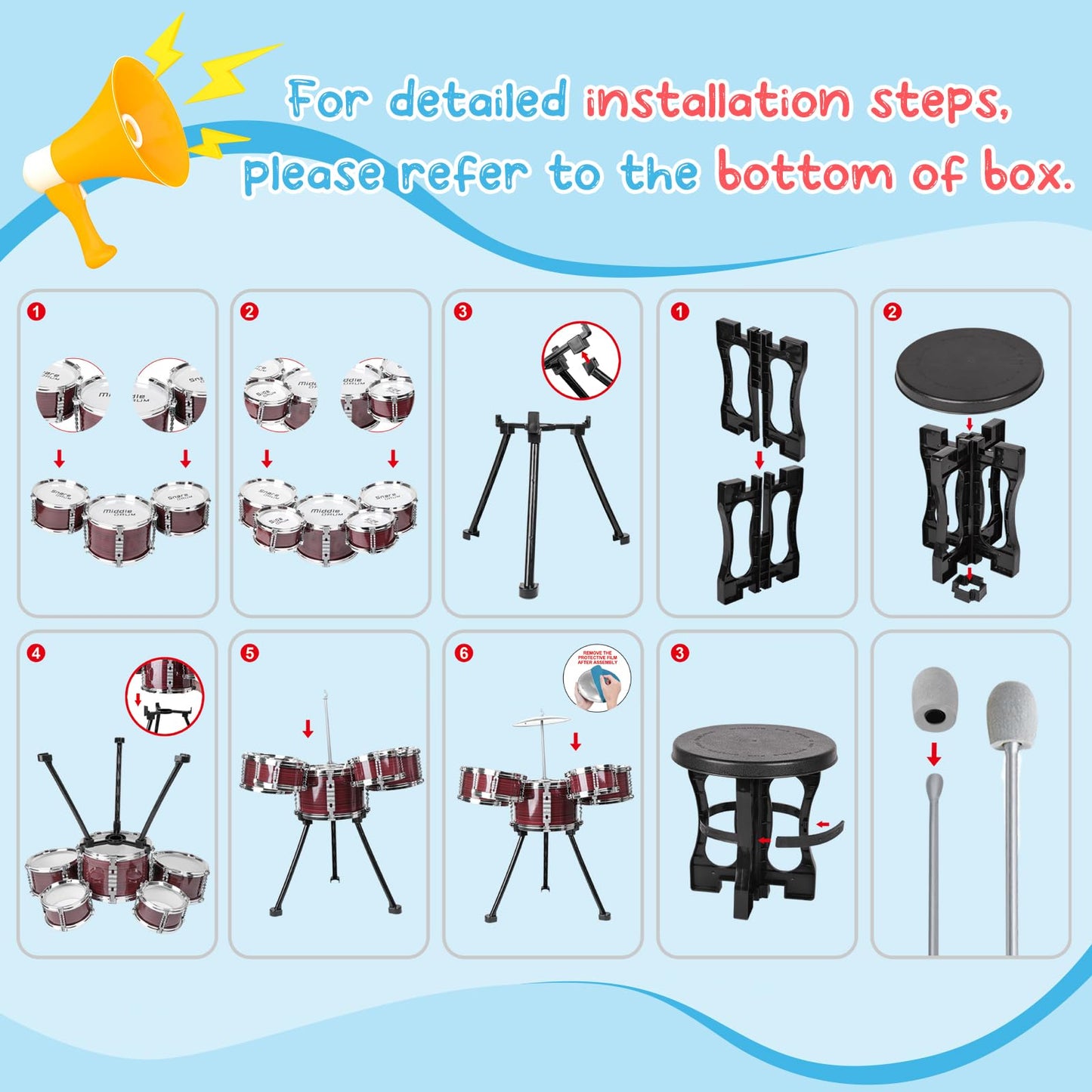 CHADRIGIVS Upgraded 5-Piece Kids Drum Set for Toddlers (Ages 3-5)