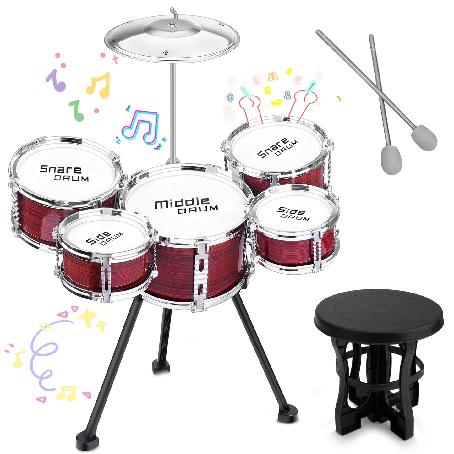 CHADRIGIVS Upgraded 5-Piece Kids Drum Set for Toddlers (Ages 3-5)