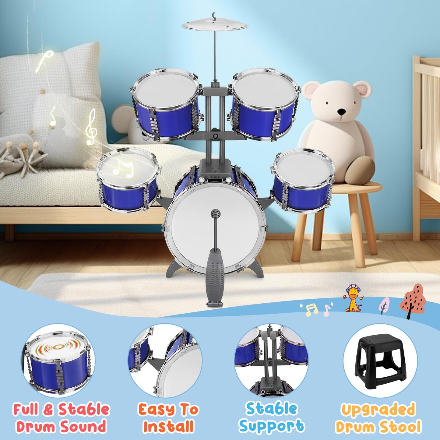 CHADRIGIVS Upgraded Kids Drum Set for Toddlers – Plastic Jazz Drum Kit (Ages 3–6)